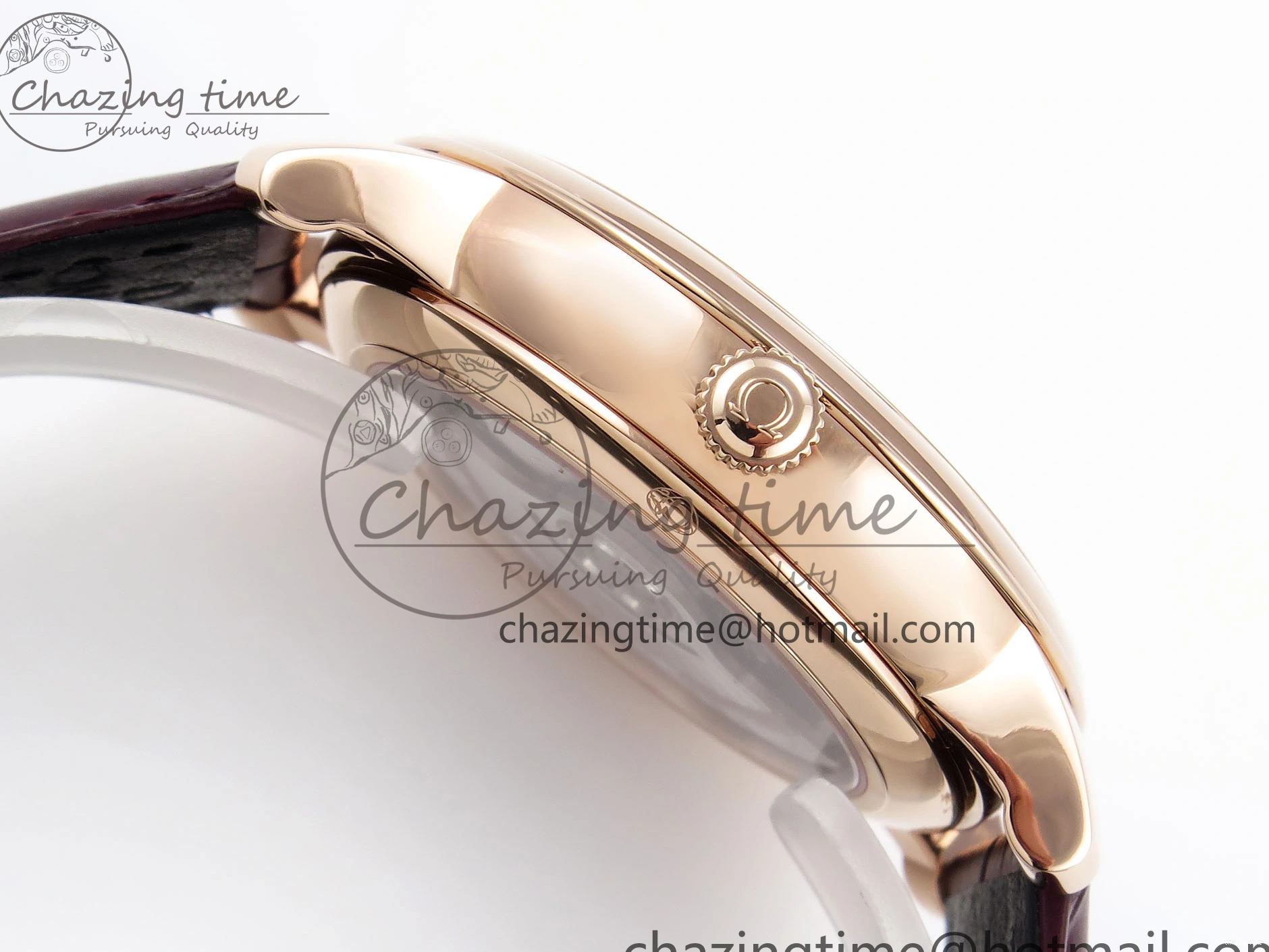 0219 Modern De Ville Date RG MKF 1:1 Best Edition White Textured Dial Roman Marker on Brown Leather Strap A 7752